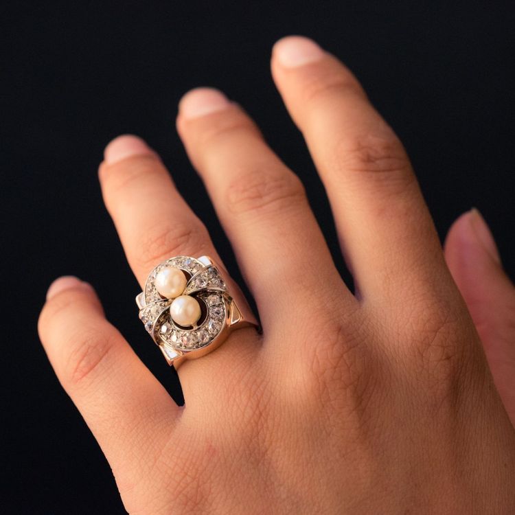 Retro Ring Perlen Und Diamanten