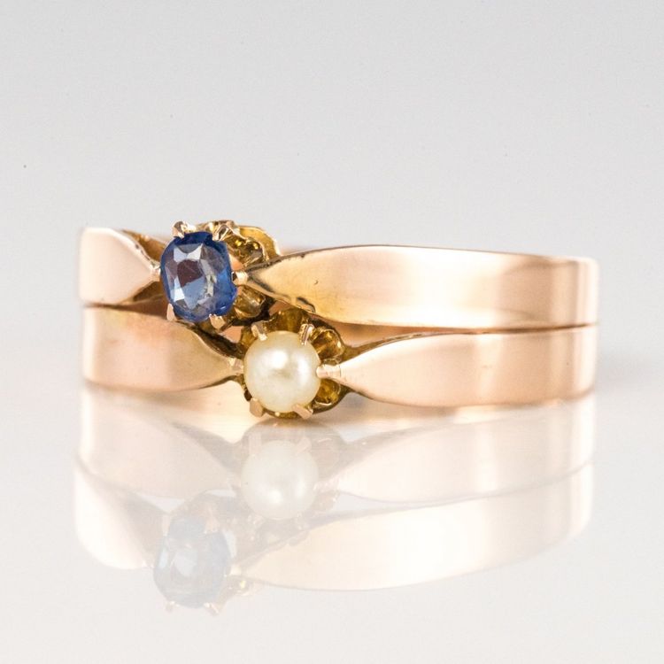 Antiker Ring Roségold Du Und Ich Feine Perle Saphir