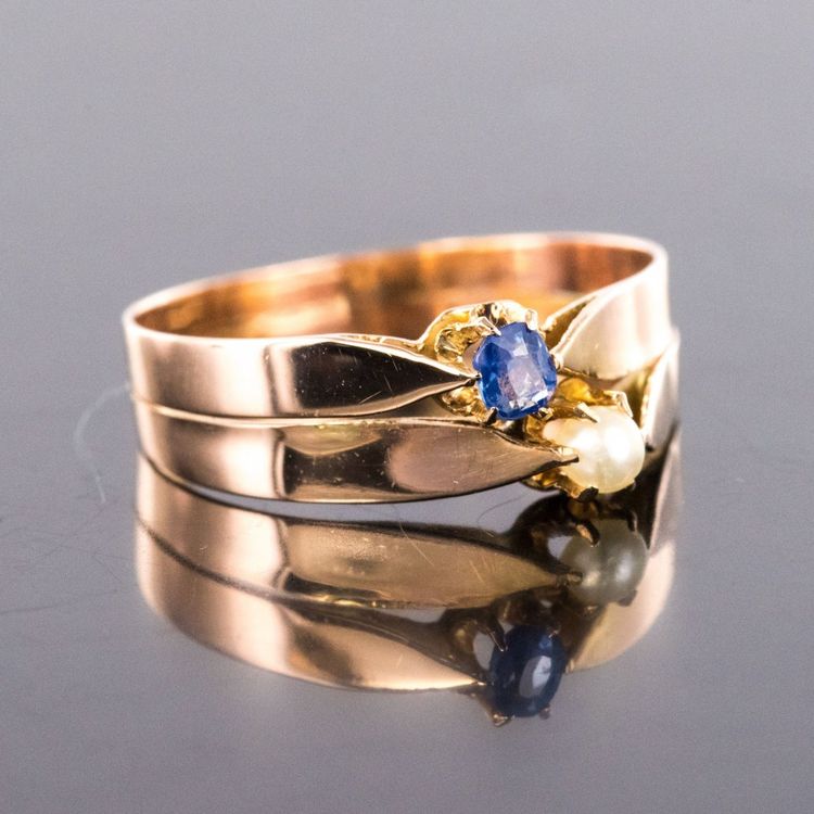 Antiker Ring Roségold Du Und Ich Feine Perle Saphir