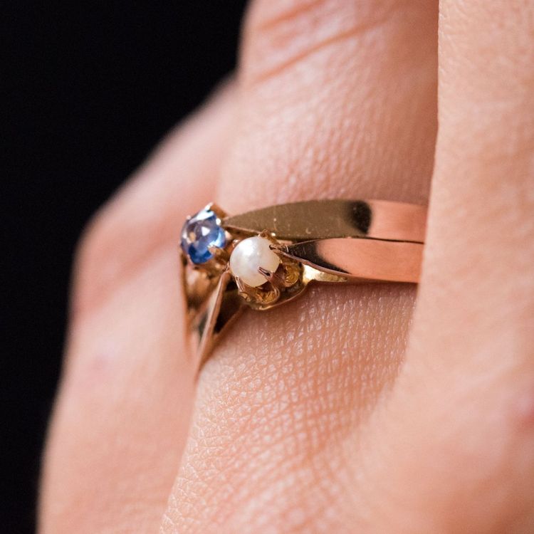 Antiker Ring Roségold Du Und Ich Feine Perle Saphir
