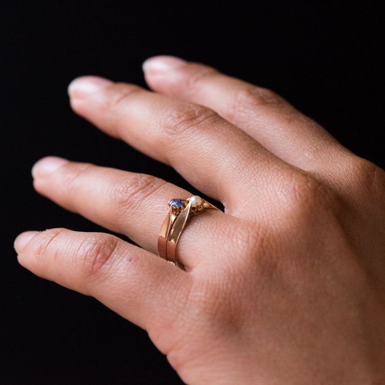Antiker Ring Roségold Du Und Ich Feine Perle Saphir
