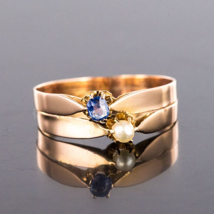 Antiker Ring Roségold Du Und Ich Feine Perle Saphir
