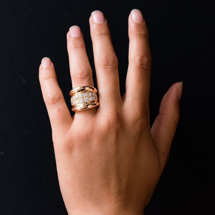 Bague Massive Godrons Pavé De Diamant