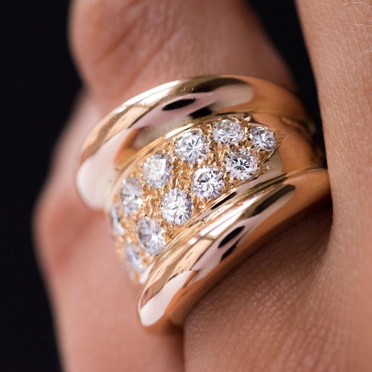 Bague Massive Godrons Pavé De Diamant