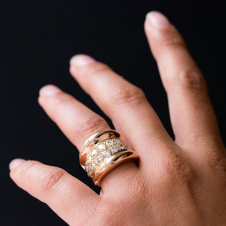 Bague Massive Godrons Pavé De Diamant
