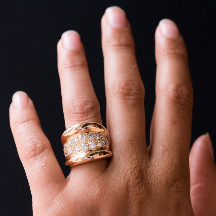 Bague Massive Godrons Pavé De Diamant