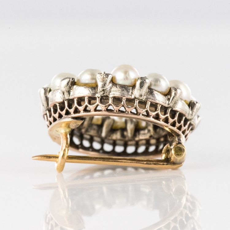 Antike Brosche Runde Feine Perlen Und Diamanten