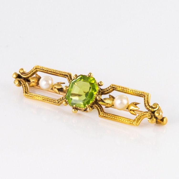 Antike Brosche Peridot Feinperlen
