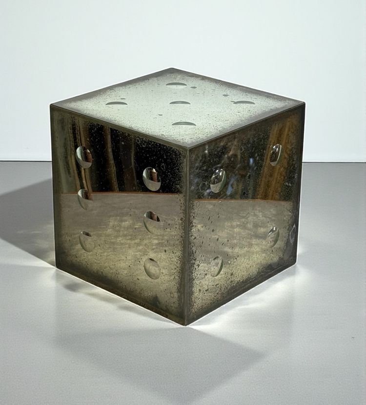 LARGE 70'S VINTAGE GLASS DICE WITH BUBBLE-SHAPED NUMBERS