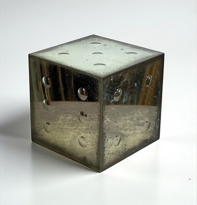 LARGE 70'S VINTAGE GLASS DICE WITH BUBBLE-SHAPED NUMBERS