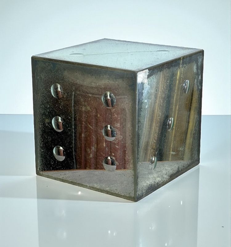 LARGE 70'S VINTAGE GLASS DICE WITH BUBBLE-SHAPED NUMBERS