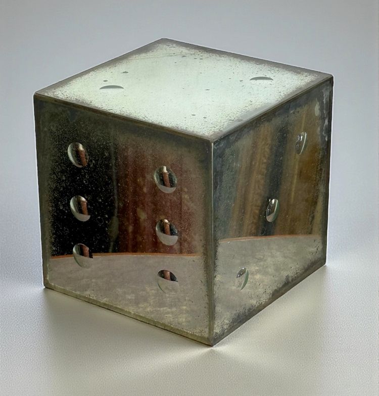 LARGE 70'S VINTAGE GLASS DICE WITH BUBBLE-SHAPED NUMBERS