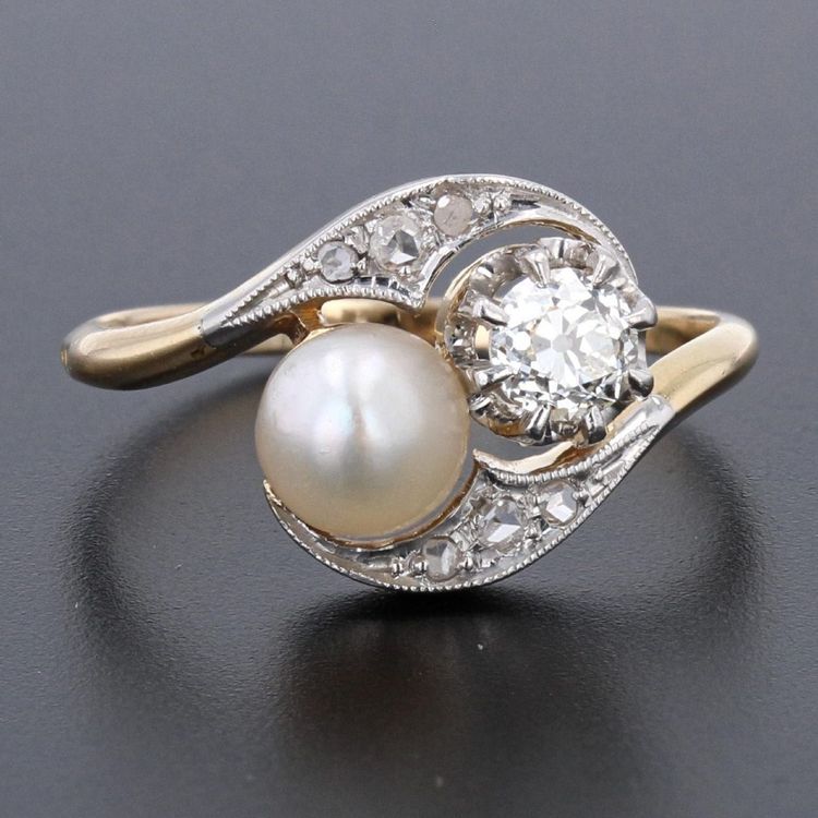 Bague Ancienne Toi Et Moi Diamants Perle Fine