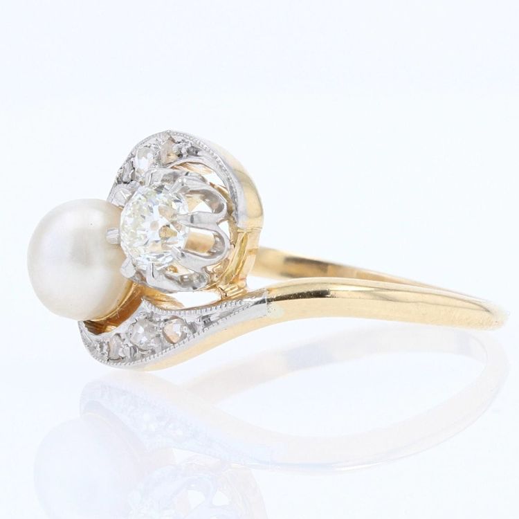 Bague Ancienne Toi Et Moi Diamants Perle Fine