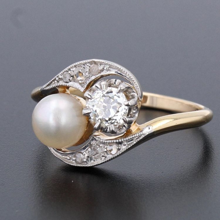 Bague Ancienne Toi Et Moi Diamants Perle Fine