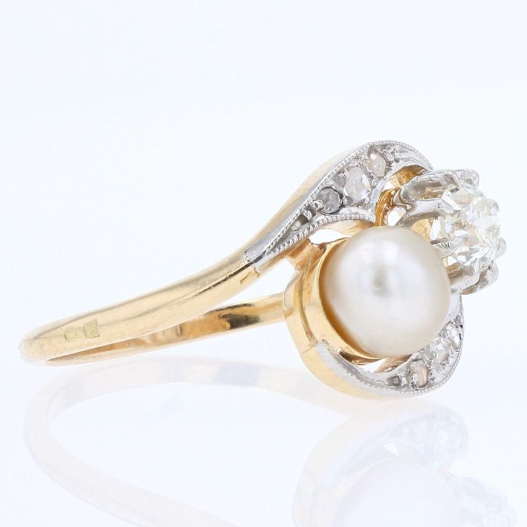 Bague Ancienne Toi Et Moi Diamants Perle Fine
