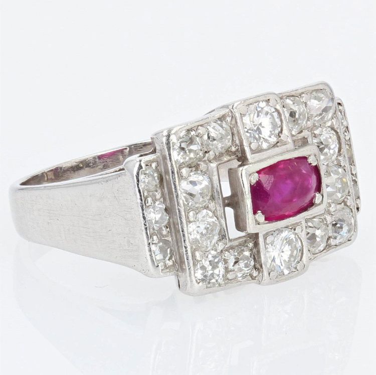 Bague Art Déco Platine Rubis Diamants