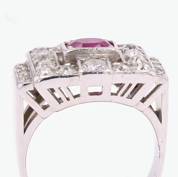 Bague Art Déco Platine Rubis Diamants