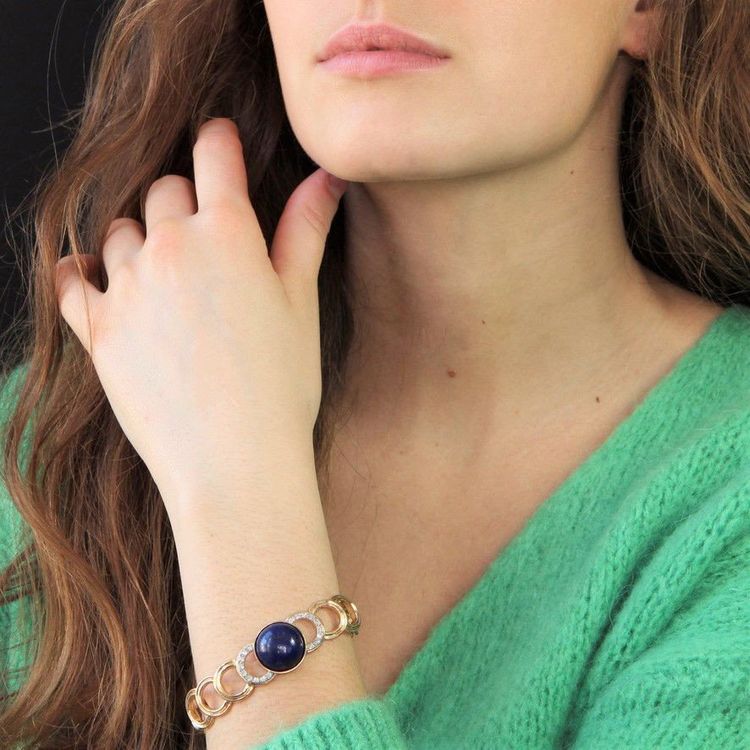 Bracciale in oro e diamanti con lapislazzuli cabochon