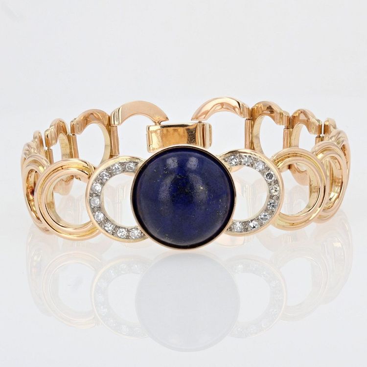 Bracciale in oro e diamanti con lapislazzuli cabochon