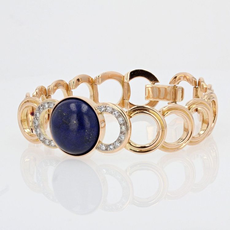 Bracciale in oro e diamanti con lapislazzuli cabochon