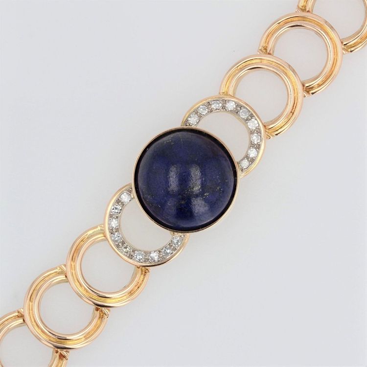 Bracciale in oro e diamanti con lapislazzuli cabochon