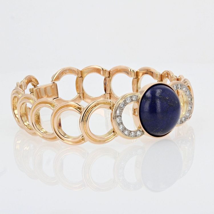 Bracciale in oro e diamanti con lapislazzuli cabochon