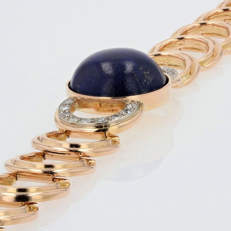 Bracciale in oro e diamanti con lapislazzuli cabochon