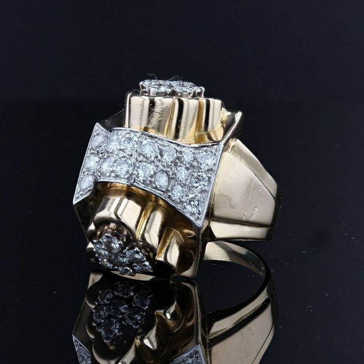 Bague Tank Nœud d'Or Et De Diamants