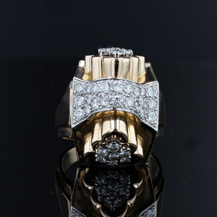Bague Tank Nœud d'Or Et De Diamants