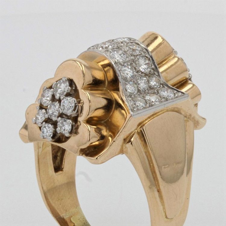 Bague Tank Nœud d'Or Et De Diamants