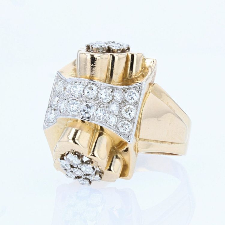 Bague Tank Nœud d'Or Et De Diamants