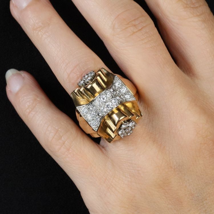 Bague Tank Nœud d'Or Et De Diamants