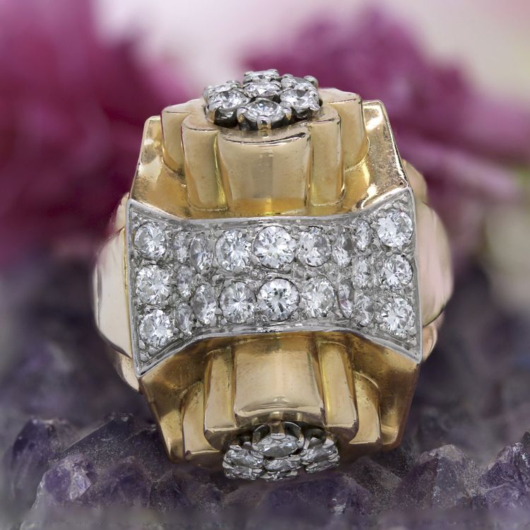 Bague Tank Nœud d'Or Et De Diamants