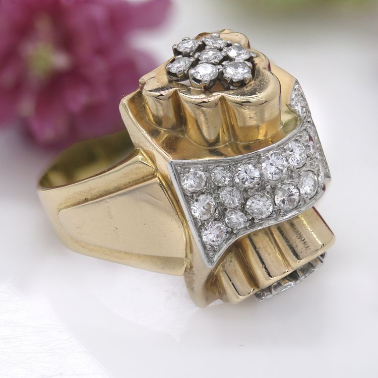 Bague Tank Nœud d'Or Et De Diamants