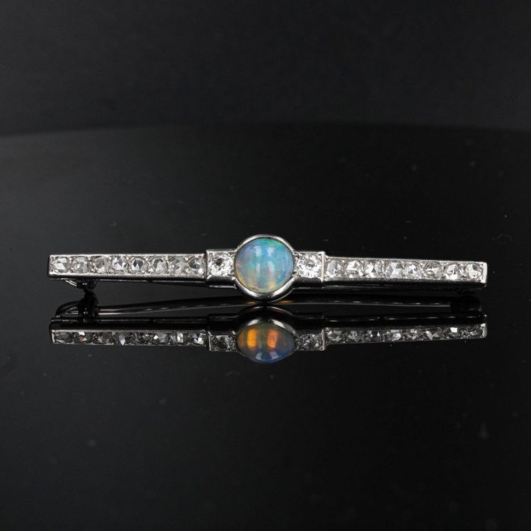 Antike Brosche Opal Und Diamanten Art Deco