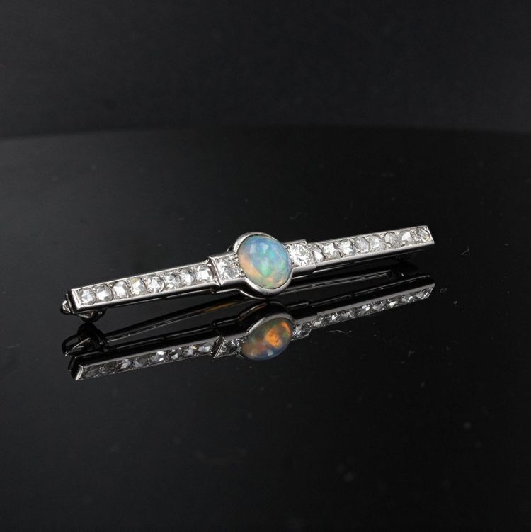Antike Brosche Opal Und Diamanten Art Deco