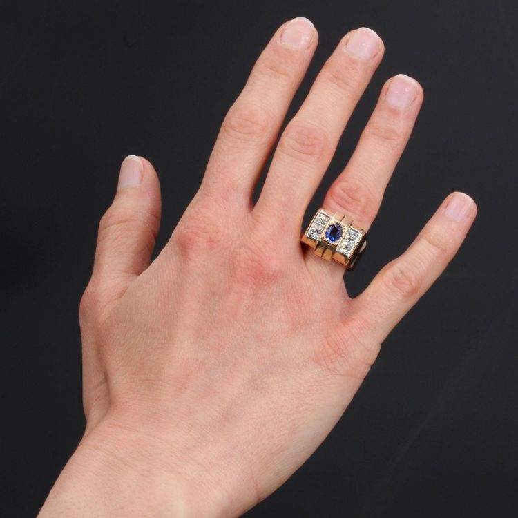 Bague Tank Saphir Diamants