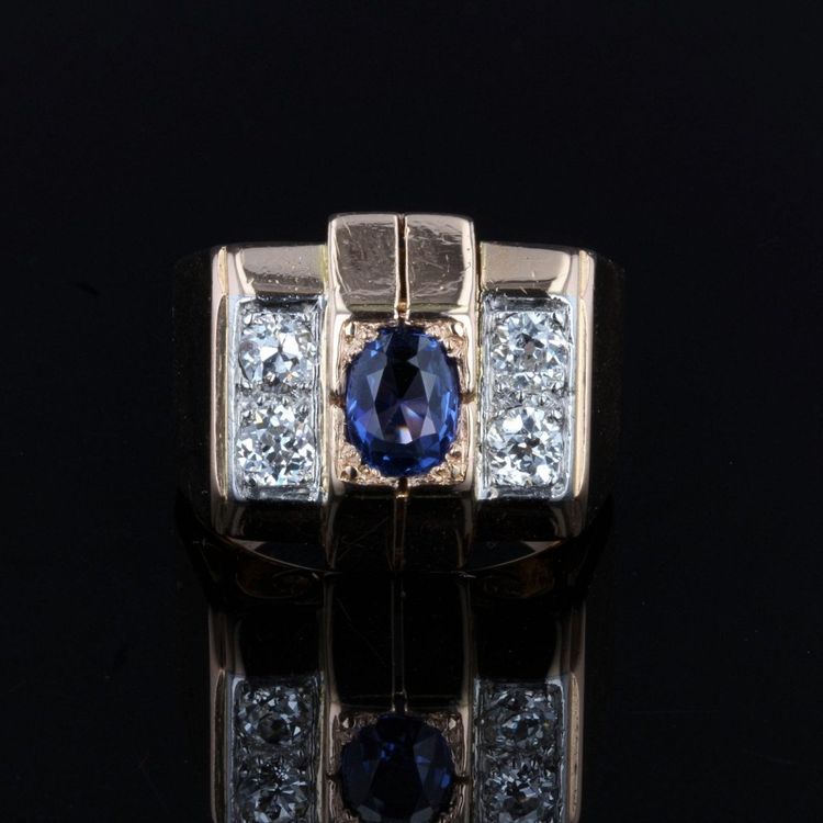 Bague Tank Saphir Diamants
