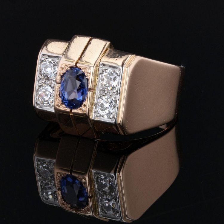 Bague Tank Saphir Diamants