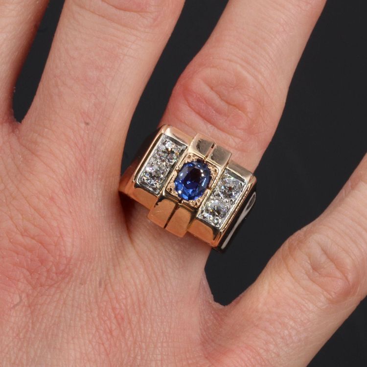 Bague Tank Saphir Diamants