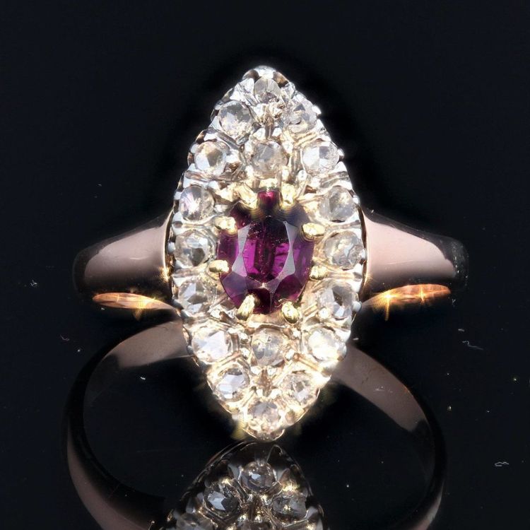 Antiker Ring Marquise Granat Und Diamanten