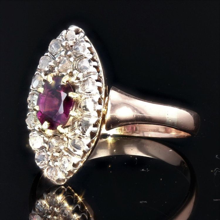 Antiker Ring Marquise Granat Und Diamanten