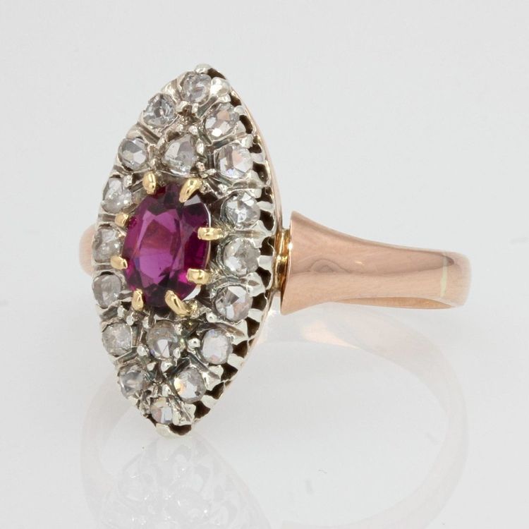 Antiker Ring Marquise Granat Und Diamanten