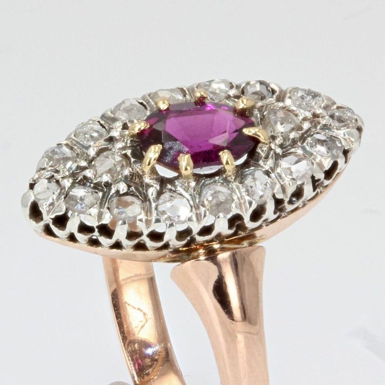 Antiker Ring Marquise Granat Und Diamanten