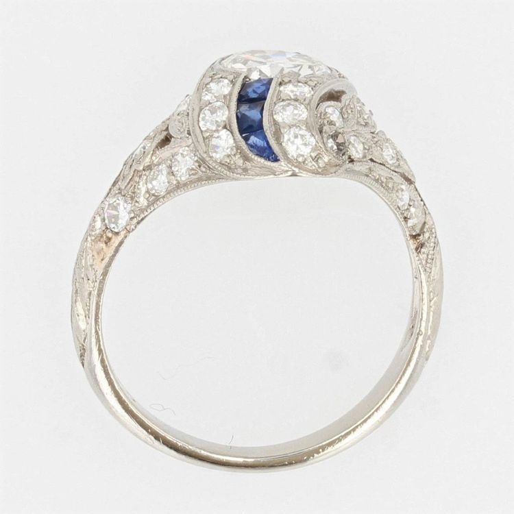 Art Deco Ring Kalibrierte Diamanten Saphire