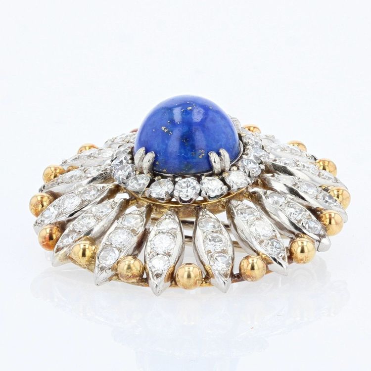 Antike Lapislazuli- und Diamantbrosche