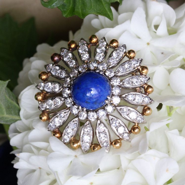 Antike Lapislazuli- und Diamantbrosche