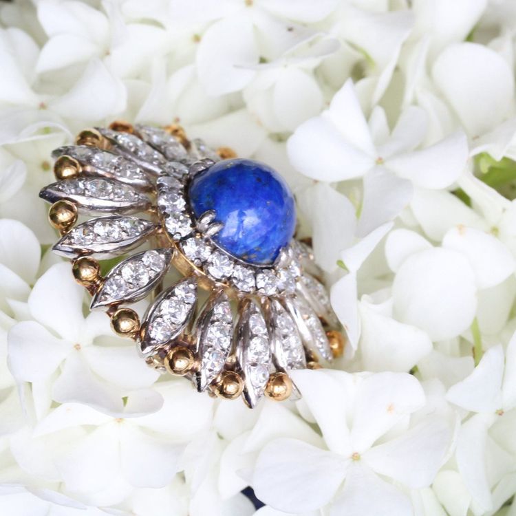 Antike Lapislazuli- und Diamantbrosche