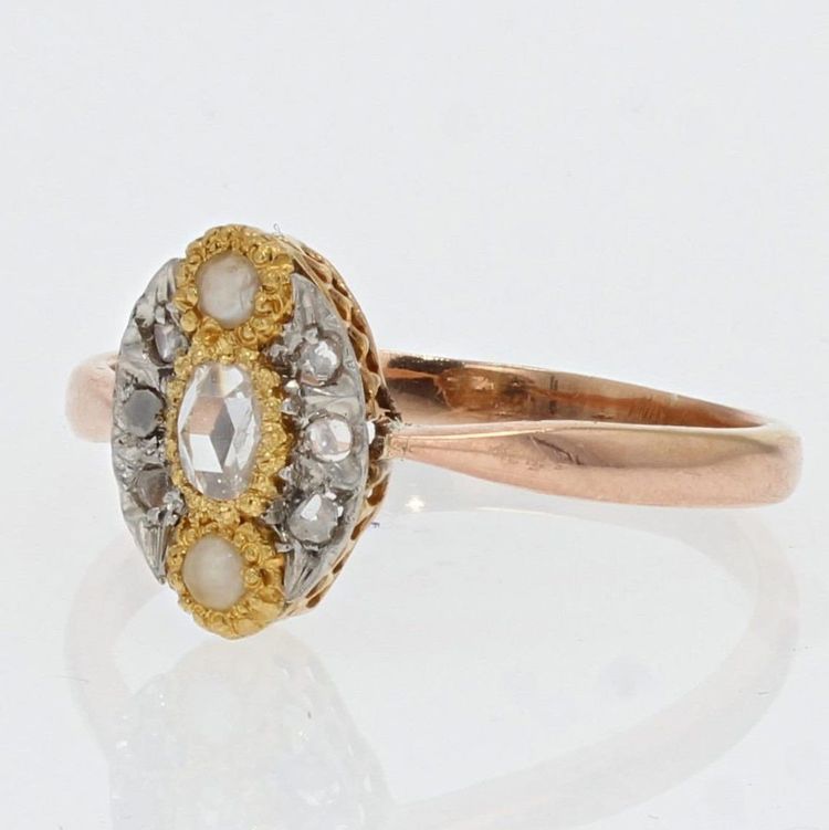 Antiker Marquise-Ring mit feinen Perlen und Diamanten